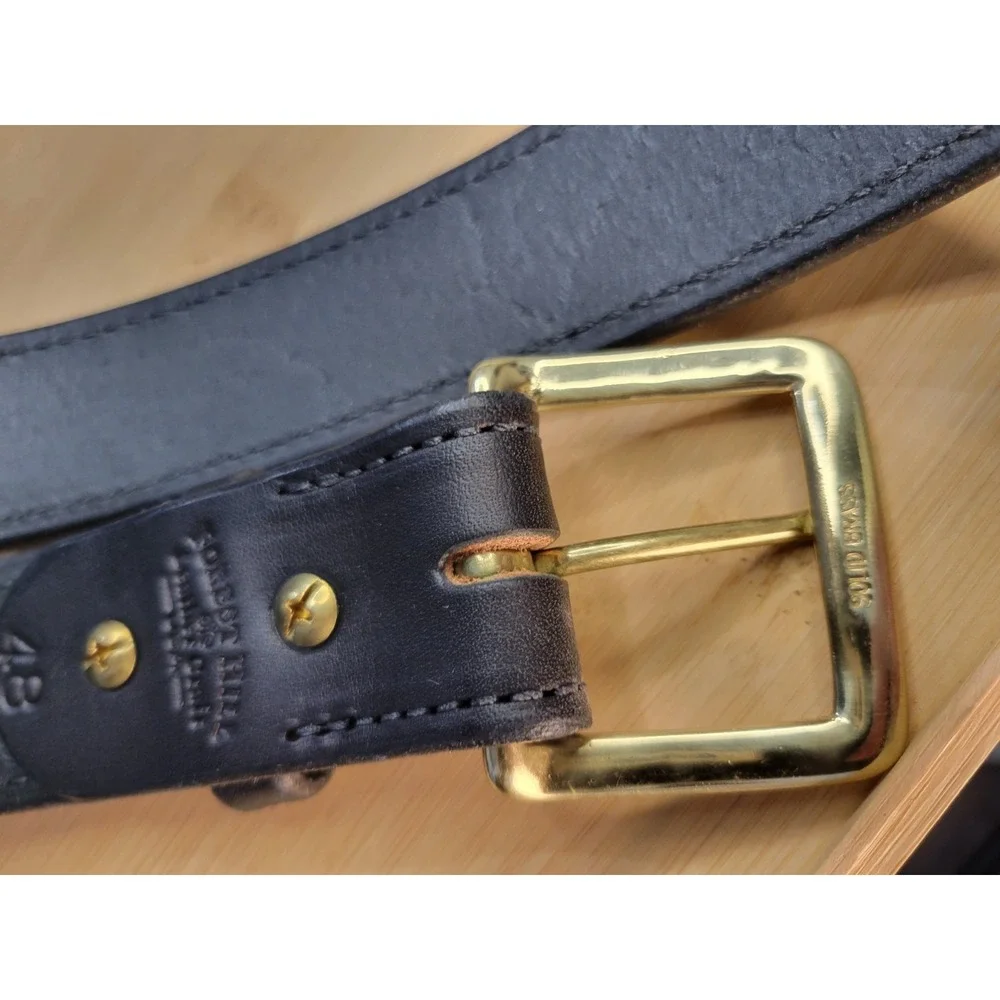 Forest Hill Black Leather Belt Mens‎ Size 48 Made in USA Brass Buckle Handcraft